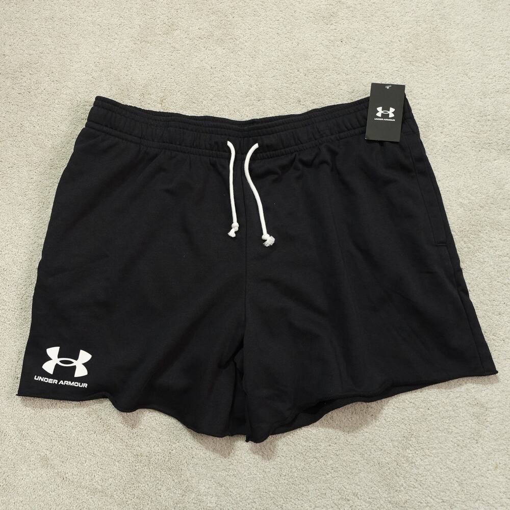 NWT Under Armour Mens UA Rival Terry 6" Activewear Shorts Loose Fit Black Sz 2XL